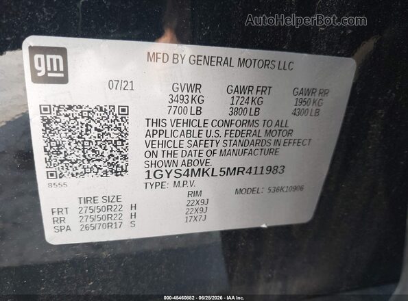 1GYS4MKL5MR411983 2021 CADILLAC ESCALADE Черный Вид подкапотного пространства