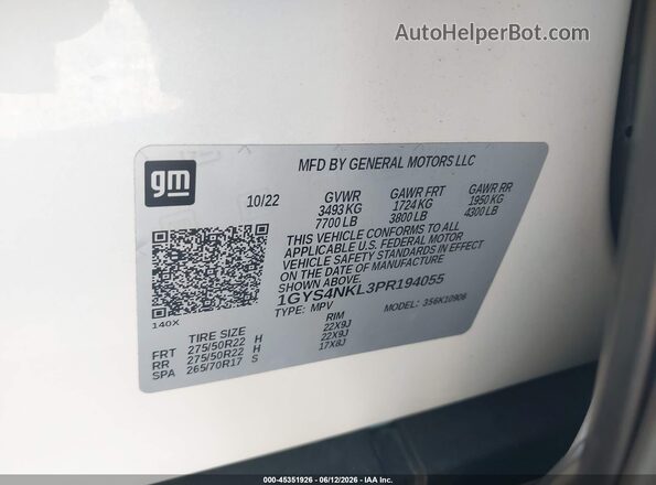 1GYS4NKL3PR194055 2023 CADILLAC ESCALADE Белый Вид подкапотного пространства