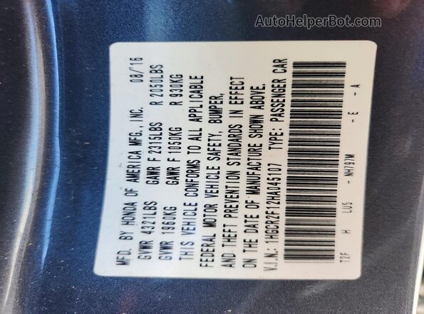 1HGCR2F12HA045107 2017 HONDA ACCORD Gray 