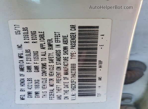 1HGCR2F17HA238899 2017 HONDA ACCORD White 