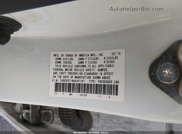 1HGCR2F18HA061361 2017 HONDA ACCORD Белый Вид подкапотного пространства
