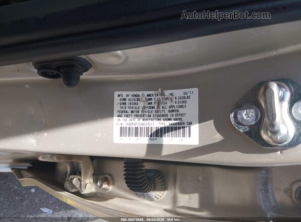 1HGCR2F30HA229513 2017 HONDA ACCORD Beige Շարժիչի բաժամունքի տեսք