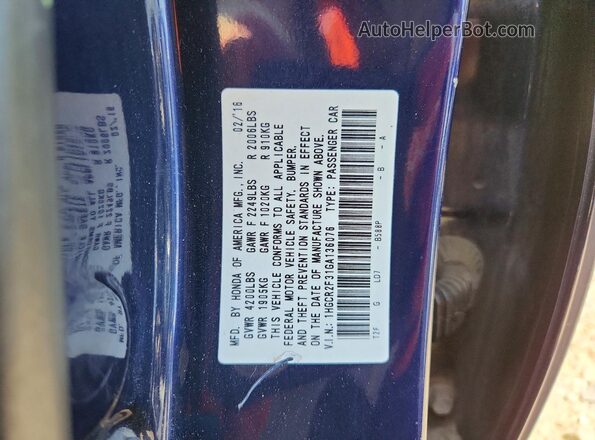 1HGCR2F31GA136076 2016 HONDA ACCORD Blue 