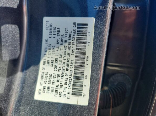 1HGCR2F34GA176894 2016 HONDA ACCORD Silver Engine compartment view