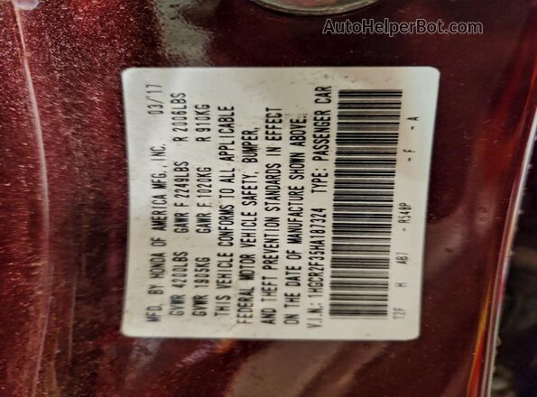 1HGCR2F35HA187324 2017 HONDA ACCORD Maroon 