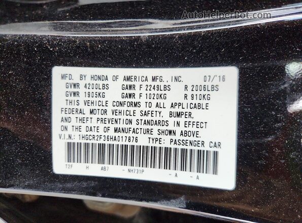 1HGCR2F36HA017876 2017 HONDA ACCORD Black VIN կոդի պիտակի տեսք