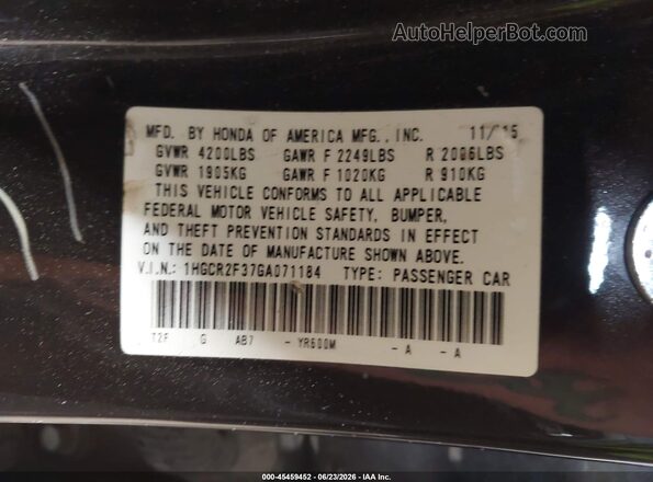 1HGCR2F37GA071184 2016 HONDA ACCORD Brown ძრავის განყოფილების ხედი