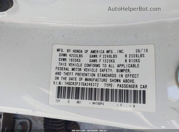 1HGCR2F37GA246372 2016 HONDA ACCORD White 