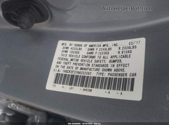 1HGCR2F37HA202583 2017 HONDA ACCORD Серебряный Вид подкапотного пространства