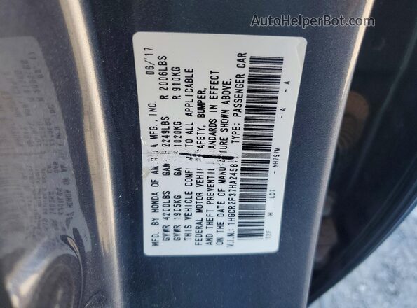 1HGCR2F37HA245871 2017 HONDA ACCORD Gray Вид підкапотного простору