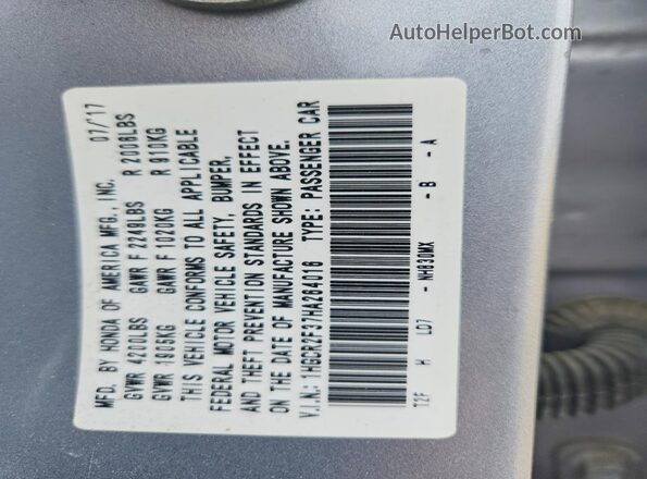1HGCR2F37HA264016 2017 HONDA ACCORD Silver 