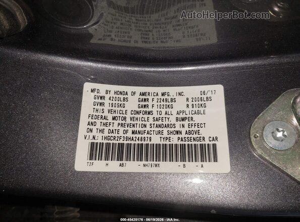 1HGCR2F39HA248979 2017 HONDA ACCORD Gray Engine compartment view