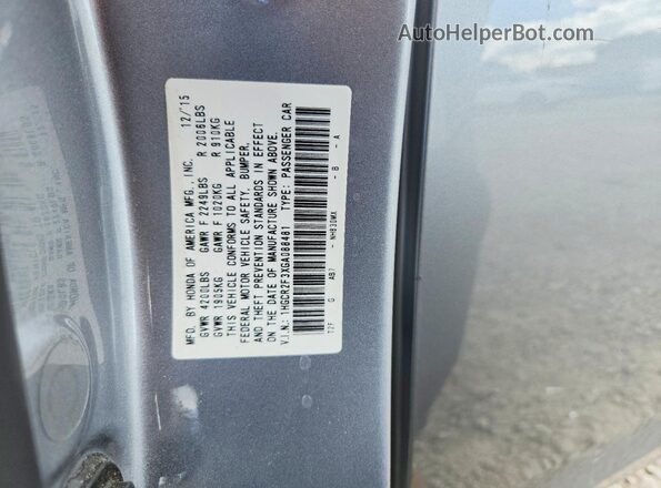 1HGCR2F3XGA088481 2016 HONDA ACCORD Gray Вид підкапотного простору