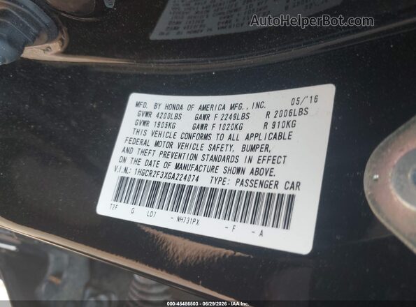 1HGCR2F3XGA224074 2016 HONDA ACCORD Black Вид підкапотного простору