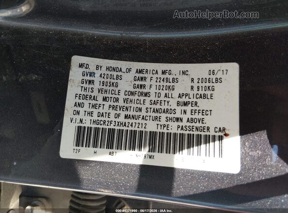 1HGCR2F3XHA247212 2017 HONDA ACCORD Gray Вид підкапотного простору
