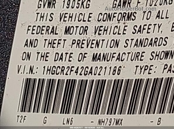 1HGCR2F42GA021186 2016 HONDA ACCORD Gray 