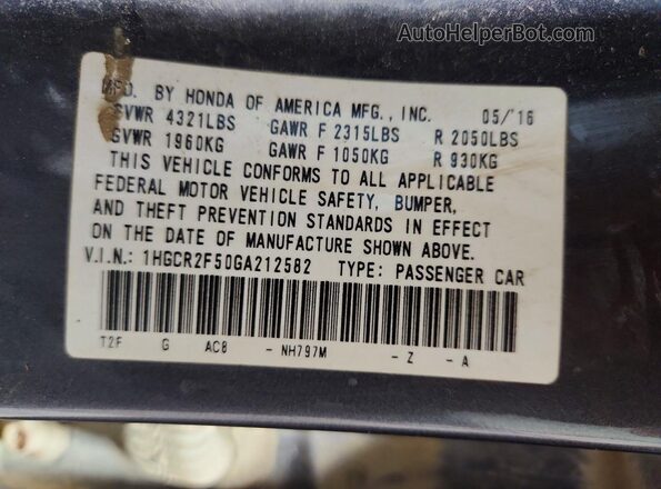 1HGCR2F50GA212582 2016 HONDA ACCORD Gray Engine compartment view