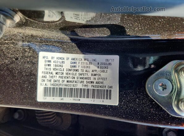 1HGCR2F51HA301627 2017 HONDA ACCORD Charcoal Widok komory silnika