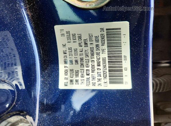 1HGCR2F53HA068995 2017 HONDA ACCORD Blue 