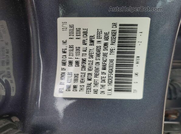 1HGCR2F54GA095346 2016 HONDA ACCORD Gray 