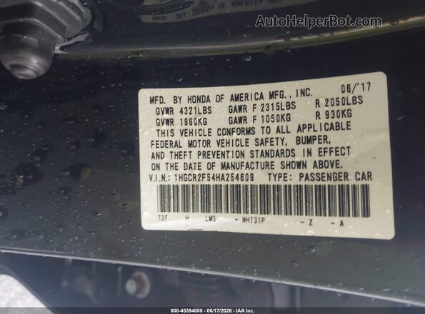 1HGCR2F54HA254609 2017 HONDA ACCORD Black ძრავის განყოფილების ხედი