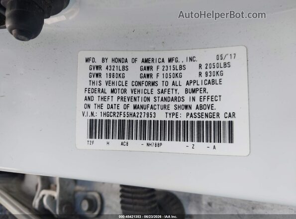 1HGCR2F55HA227953 2017 HONDA ACCORD White Вид підкапотного простору