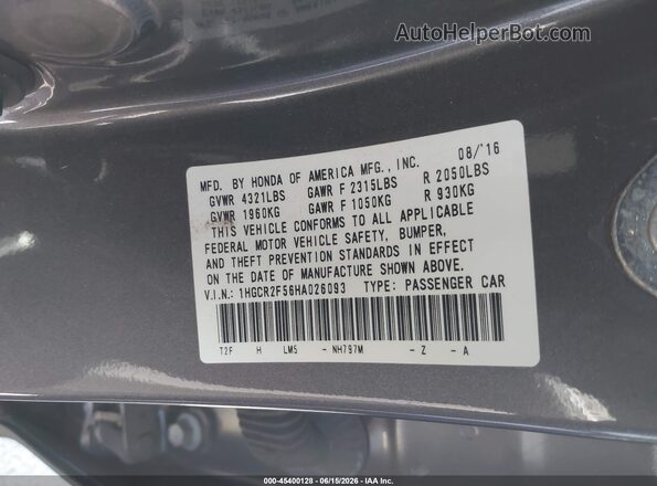 1HGCR2F56HA026093 2017 HONDA ACCORD Gray Շարժիչի բաժամունքի տեսք