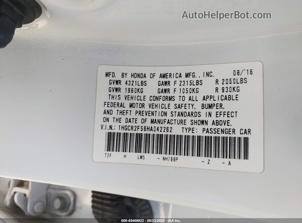 1HGCR2F56HA042262 2017 HONDA ACCORD Белый Вид подкапотного пространства