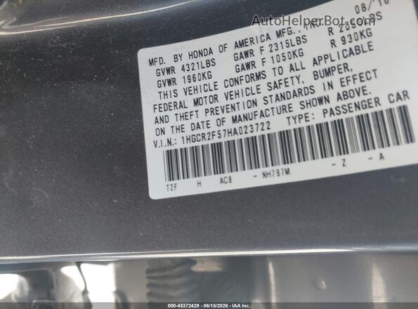 1HGCR2F57HA023722 2017 HONDA ACCORD Gray Շարժիչի բաժամունքի տեսք