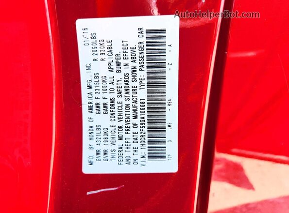 1HGCR2F59GA106681 2016 HONDA ACCORD Red Engine compartment view