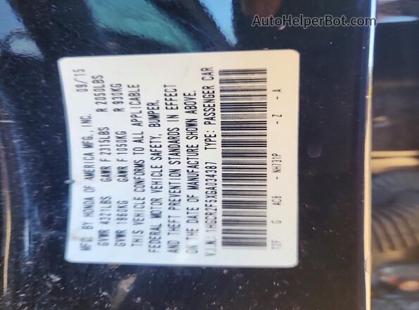 1HGCR2F5XGA034387 2016 HONDA ACCORD Black Widok komory silnika