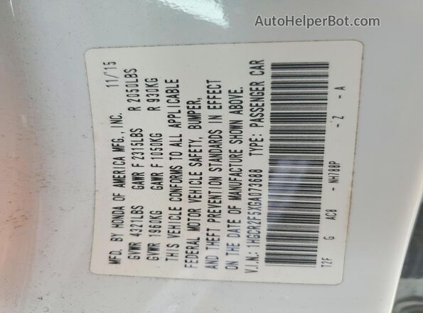1HGCR2F5XGA073688 2016 HONDA ACCORD White Engine compartment view