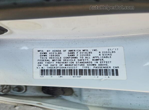 1HGCR2F5XHA150237 2017 HONDA ACCORD White 