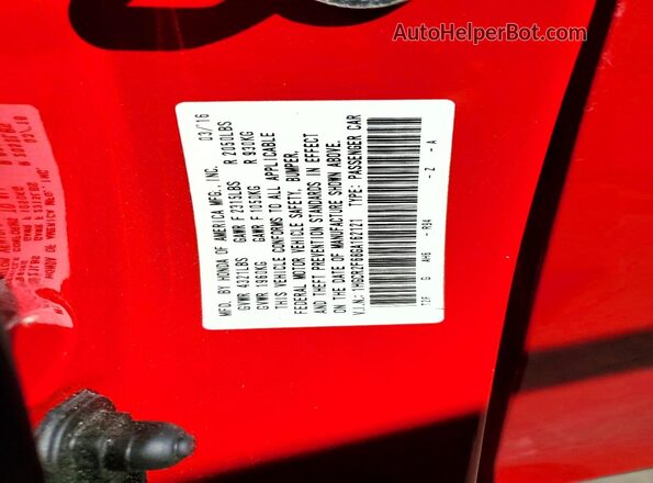 1HGCR2F68GA162121 2016 HONDA ACCORD Red 