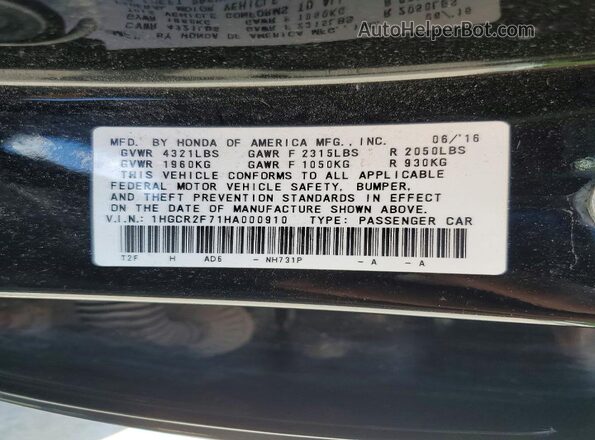 1HGCR2F71HA000910 2017 HONDA ACCORD Black 
