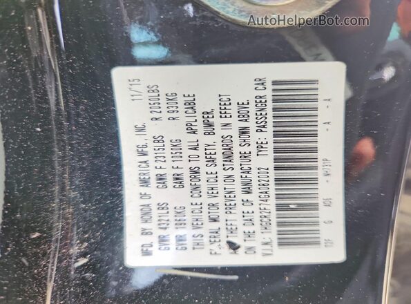 1HGCR2F74GA082002 2016 HONDA ACCORD Black 
