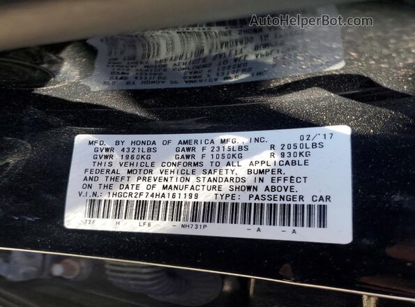 1HGCR2F74HA161199 2017 HONDA ACCORD Black 