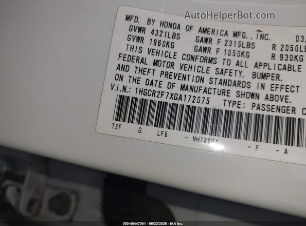1HGCR2F7XGA172075 2016 HONDA ACCORD White Շարժիչի բաժամունքի տեսք