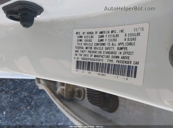 1HGCR2F82GA065675 2016 HONDA ACCORD White ძრავის განყოფილების ხედი