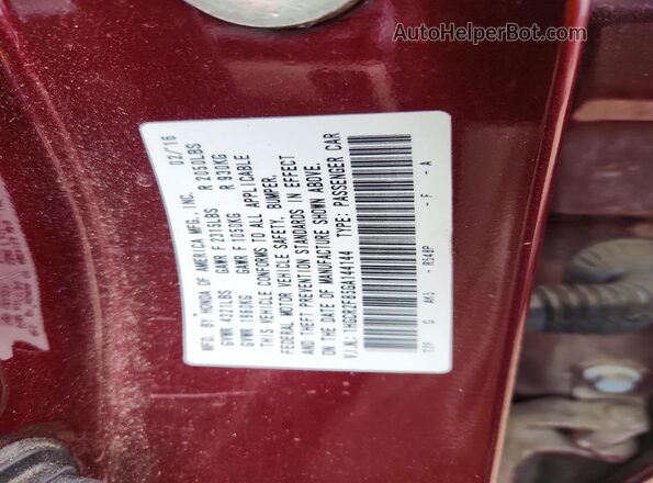 1HGCR2F85GA144144 2016 HONDA ACCORD Burgundy ძრავის განყოფილების ხედი