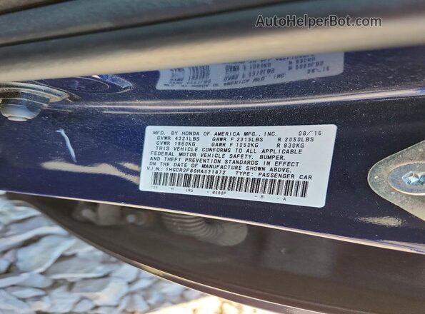 1HGCR2F88HA031872 2017 HONDA ACCORD Синий 