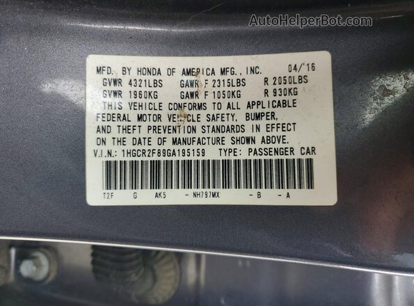 1HGCR2F89GA195159 2016 HONDA ACCORD Gray 