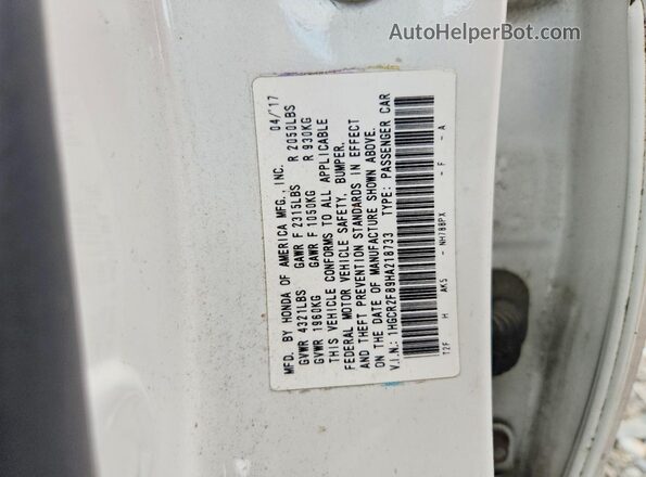 1HGCR2F89HA218733 2017 HONDA ACCORD White 
