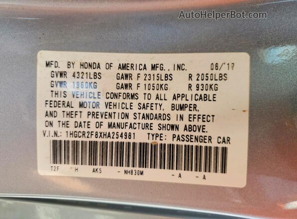 1HGCR2F8XHA254981 2017 HONDA ACCORD White Widok komory silnika