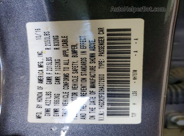 1HGCR2F90HA072800 2017 HONDA ACCORD Gray 