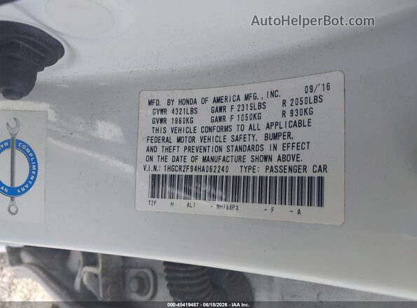 1HGCR2F94HA062240 2017 HONDA ACCORD White Вид підкапотного простору