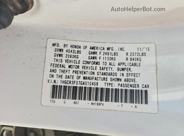1HGCR3F07GA010459 2016 HONDA ACCORD White 