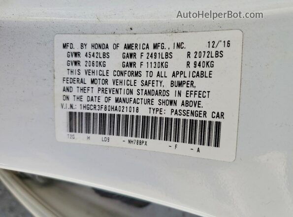 1HGCR3F80HA021018 2017 HONDA ACCORD White 