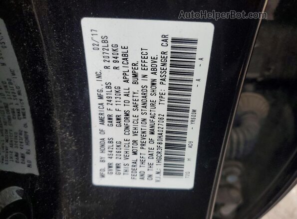1HGCR3F80HA027062 2017 HONDA ACCORD Black Widok komory silnika
