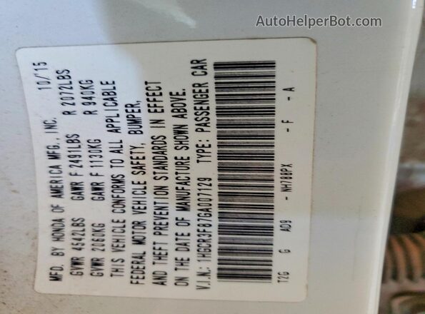 1HGCR3F87GA007129 2016 HONDA ACCORD White 